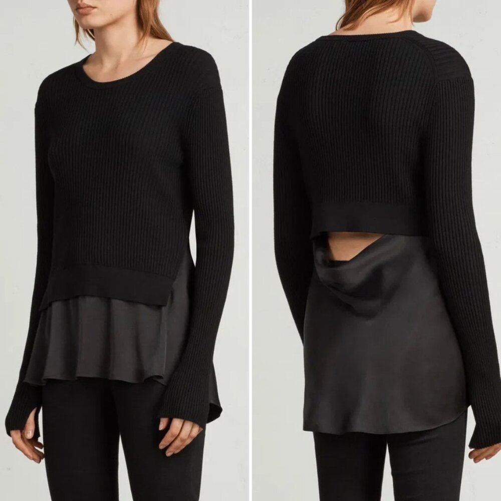 All Saints Black Layered Crew Neck Sweater